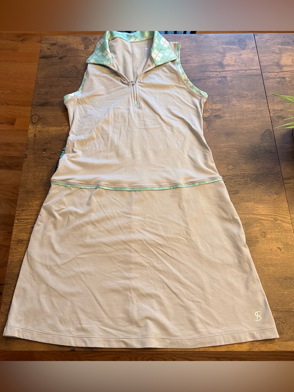 Sleeveless Polo Dress with Mint Argyle Trim